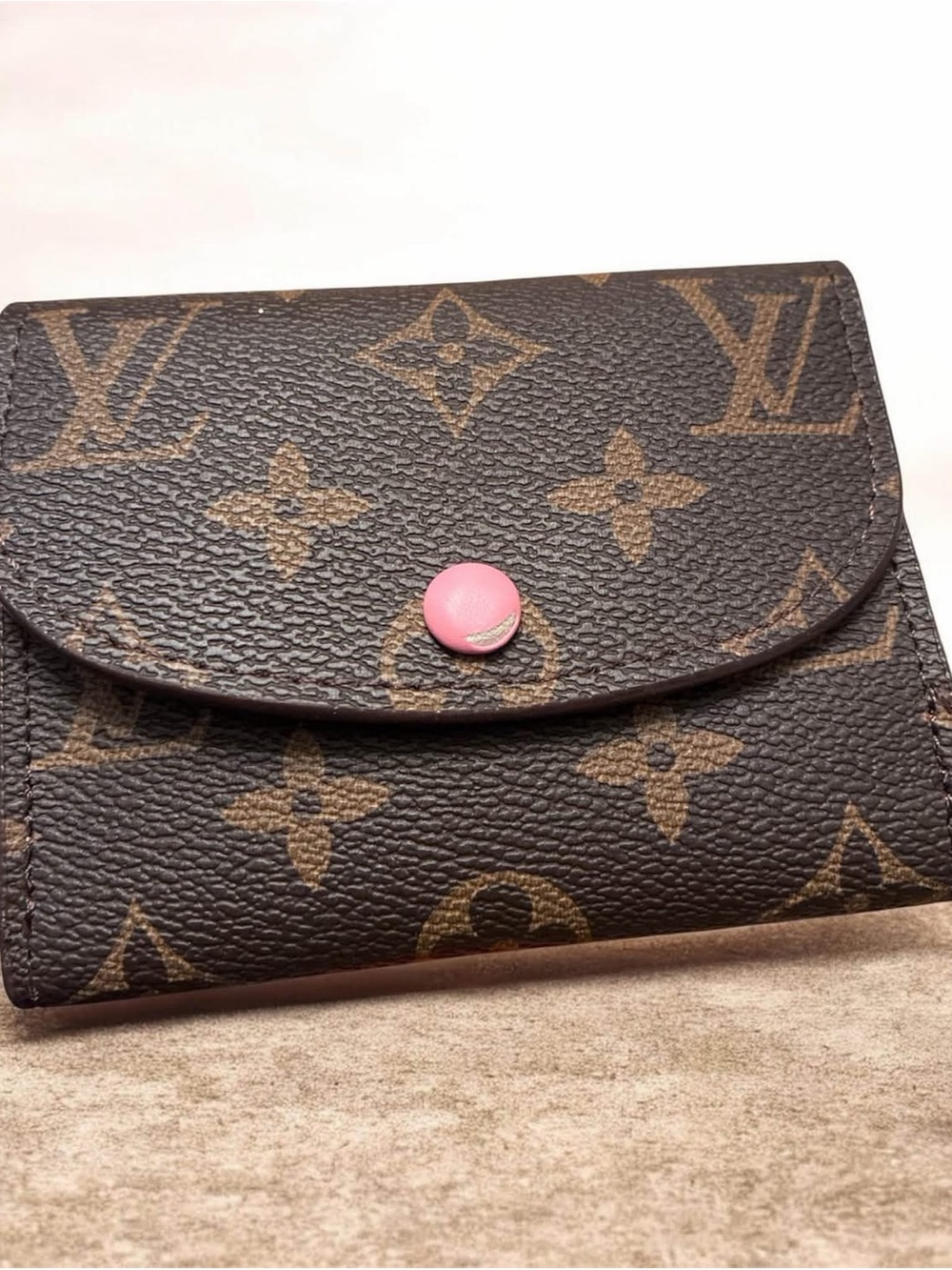 Louis Vuitton Monogram Compact Wallet with Pink Snap Closure